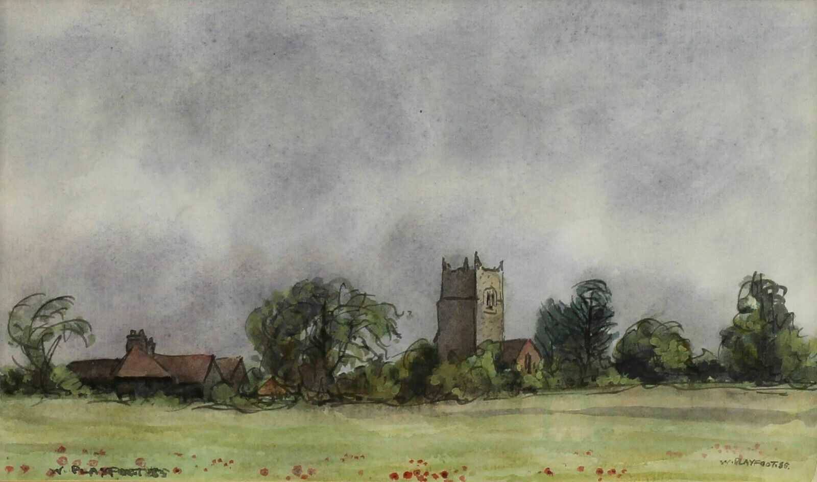 Watercolour By William Playfoot. Countryside Church View photo furniture