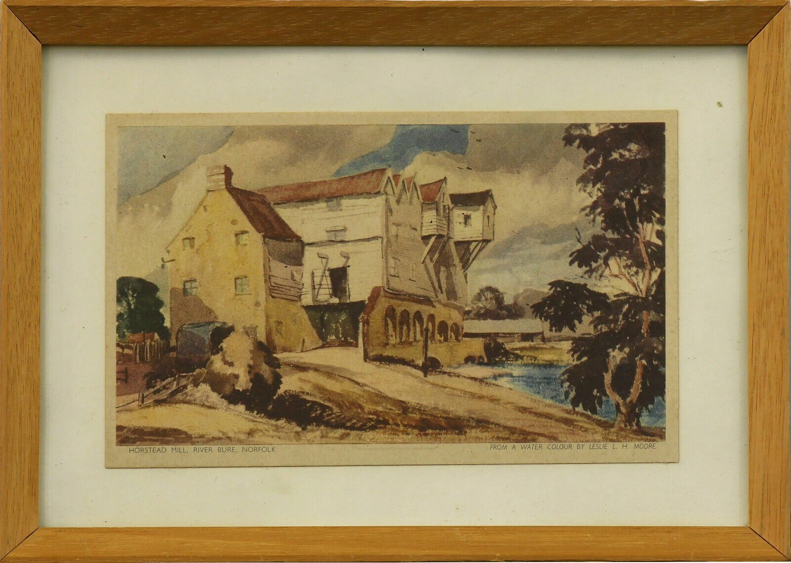 Print From A Watercolour By Leslie L H Moore. Horstead Mill, River Bure, Norfolk