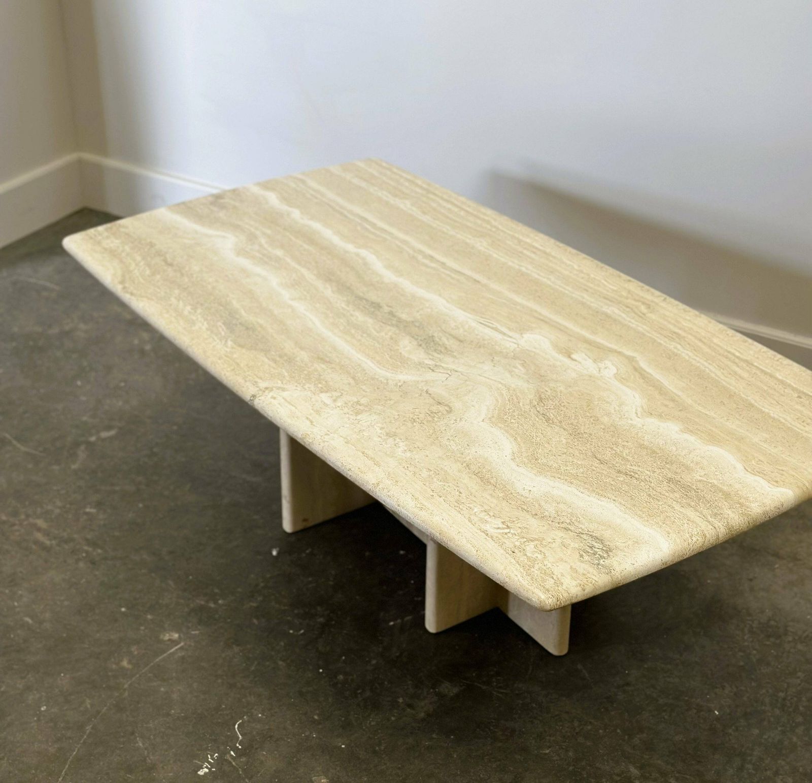 Vintage Travertine Marble Coffee Table, France 1980s. photo furniture