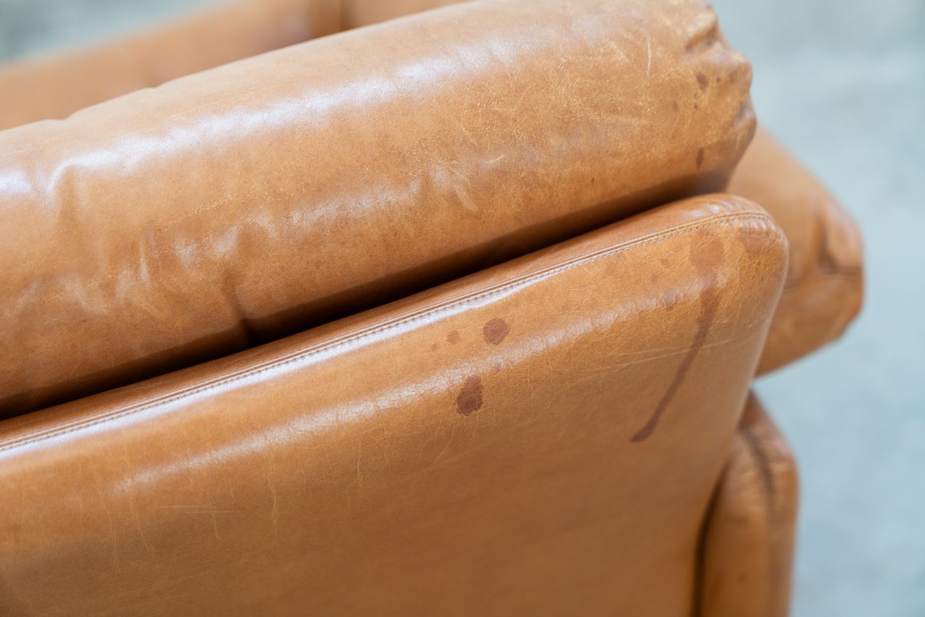 photo for sale Pair Of Armchairs With Cognac Coloured Pouf Model "Coronado" By Afra & Tobia Scarpa For B&B Italia,70