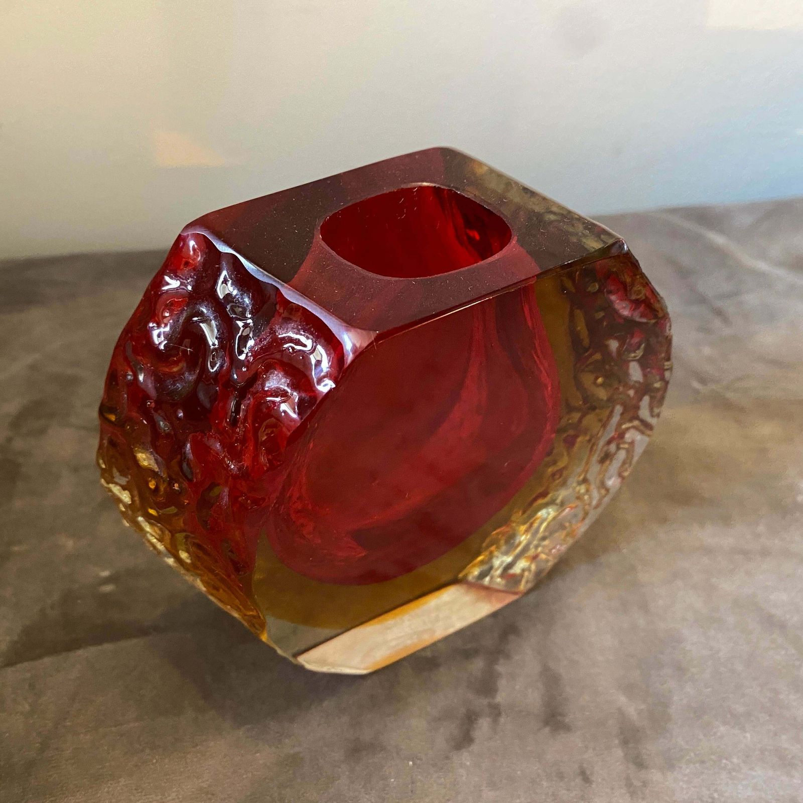 1960s Mandruzzato Mid Century Modern Red And Yellow Sommerso Murano Glass Vase photo Home Decor