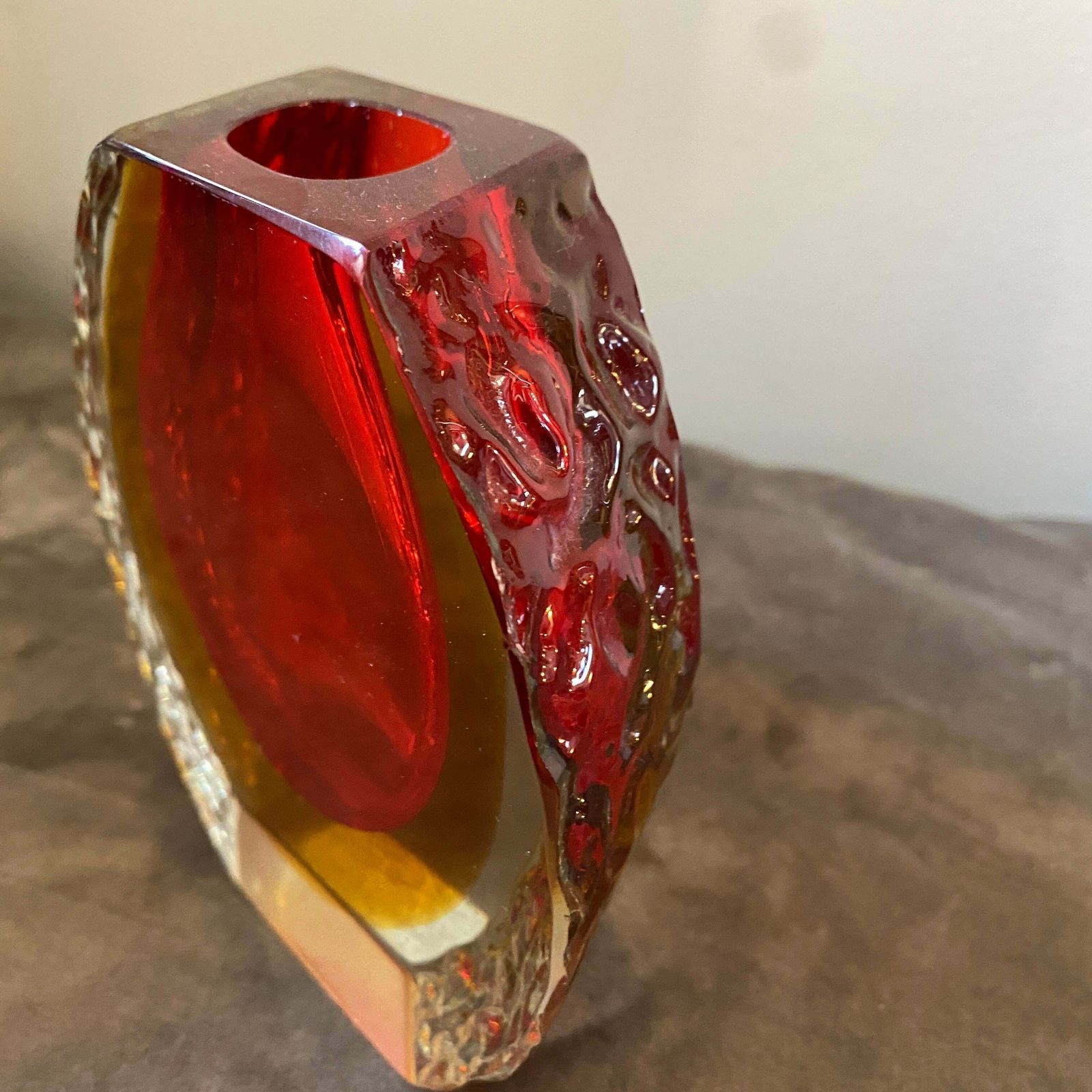 photo furniture 1960s Mandruzzato Mid Century Modern Red And Yellow Sommerso Murano Glass Vase