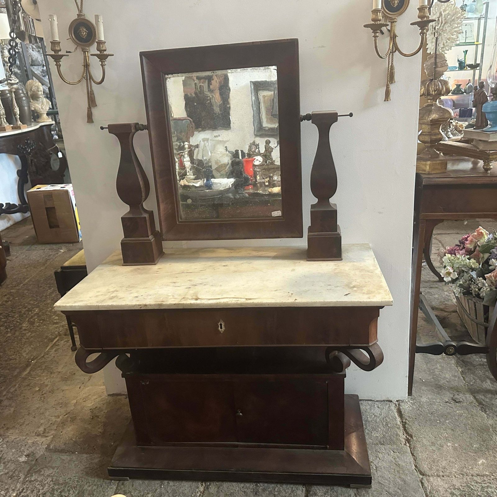 Mid 19th Century Fir Wood Veneered In Mahogany And Marble Sicilian Vanity Table photo furniture