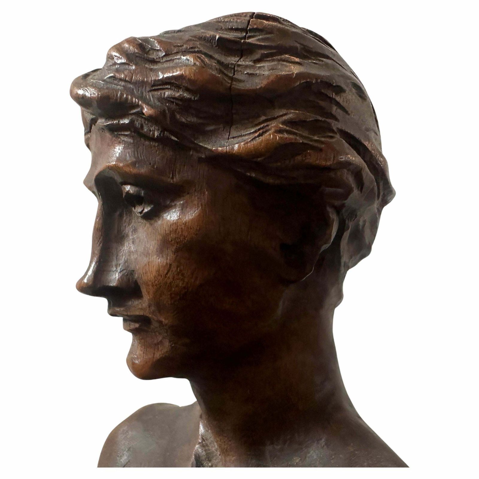1850s Neoclassical Hand Carved Walnut Italian Sculpture Of A Roman Bather photo for sale