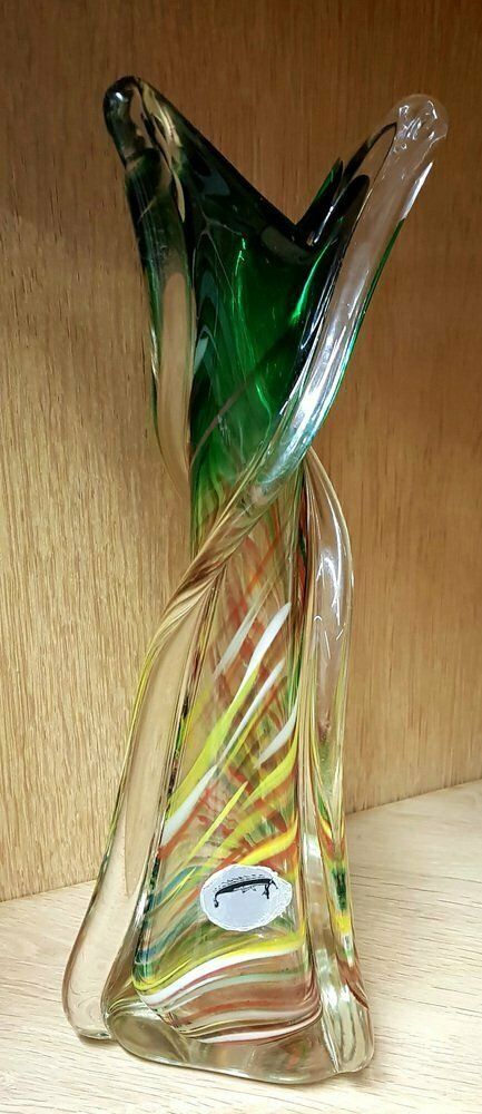 Mid Century Murano Glass Vase With Stripes