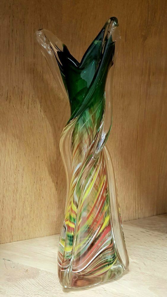 Mid Century Murano Glass Vase With Stripes photo for sale