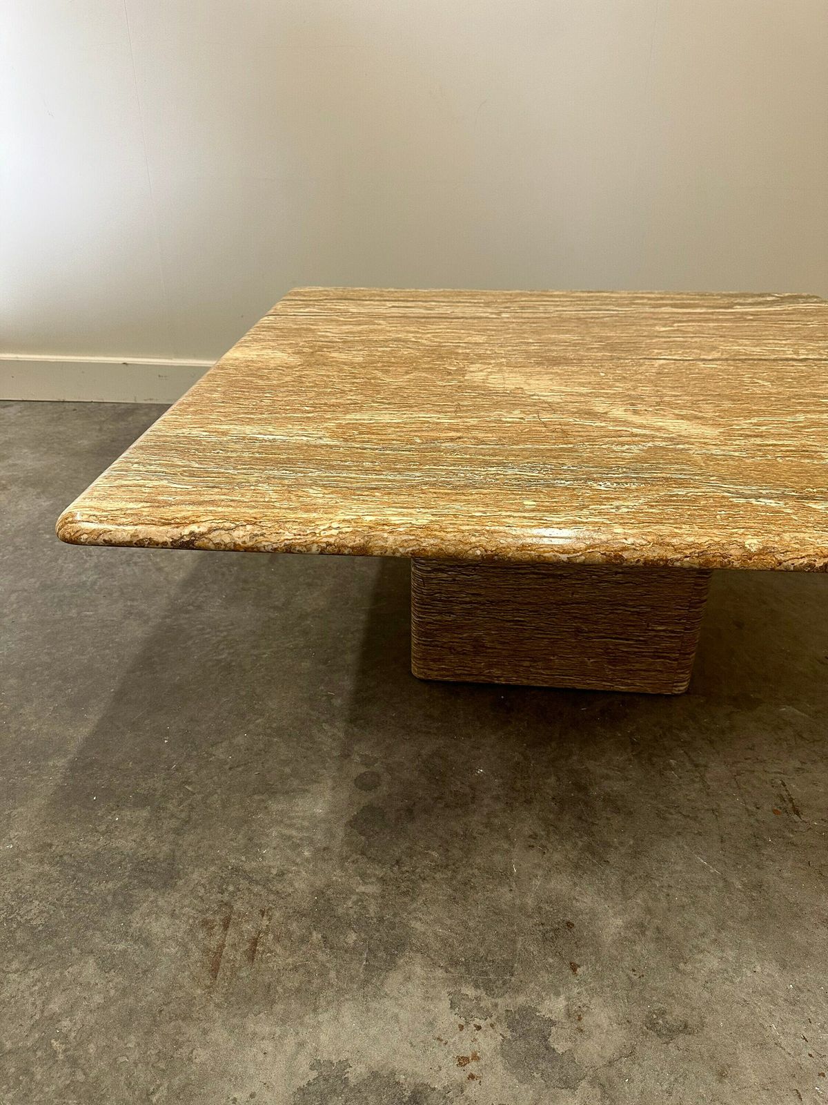 photo furniture Xl Vintage Square Caramel Travertine Coffee Table, 1980s