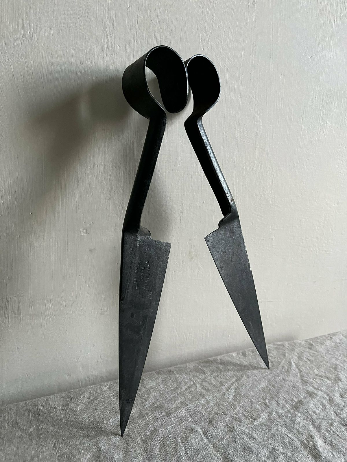 Antique Steel Sheep Shears & Metal Skimmer, Rustic Primitive Farmhouse Style Kitchen Accessories Or Tools photo for sale