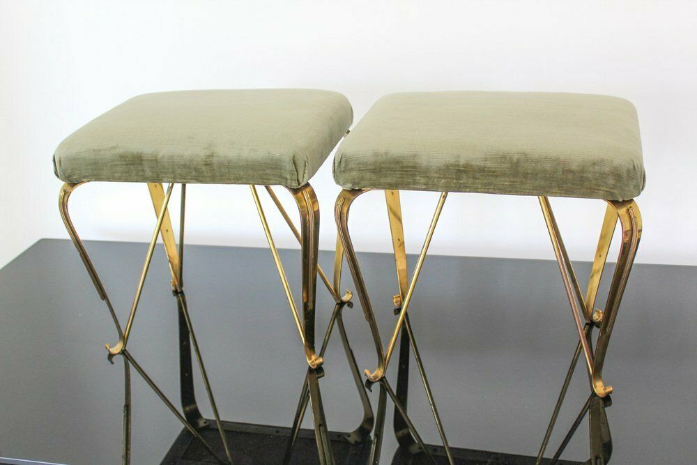 photo furniture Mid Century Italian Brass And Velvet Benches From Jansen, 1950s, Set Of 2