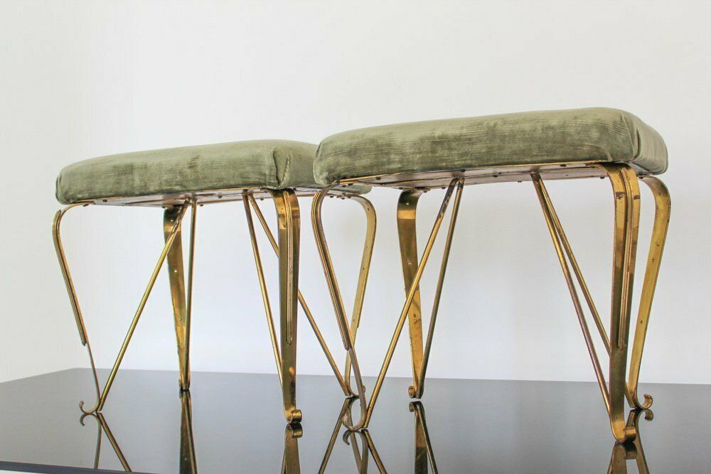 Furniture Mid Century Italian Brass And Velvet Benches From Jansen, 1950s, Set Of 2 photo
