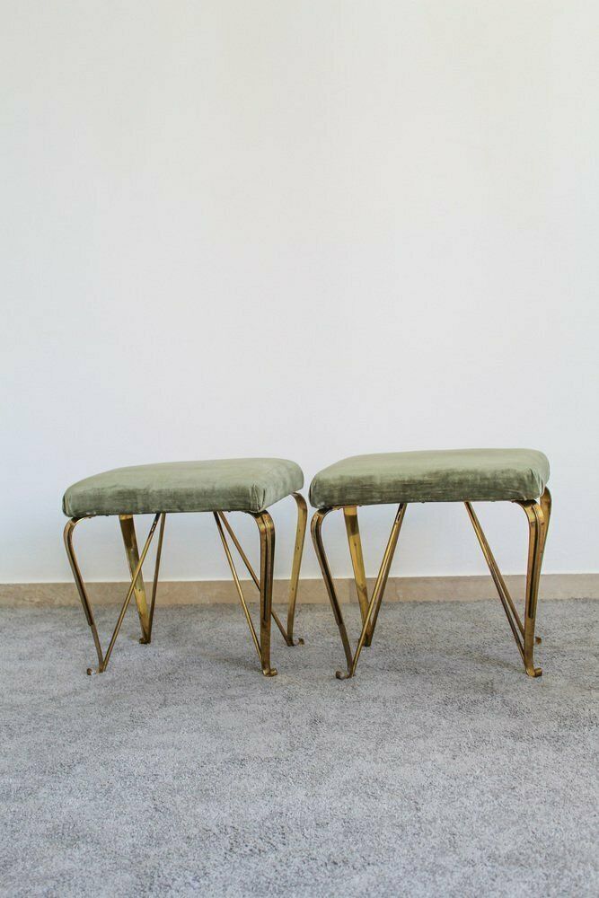 1271.0 Mid Century Italian Brass And Velvet Benches From Jansen, 1950s, Set Of 2 photo