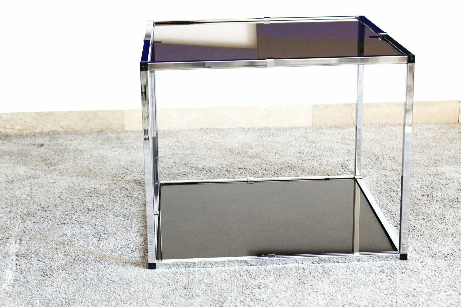 photo buy Chromed Metal And Smoked Glass Tables, Italy, 1970s, Set Of 2