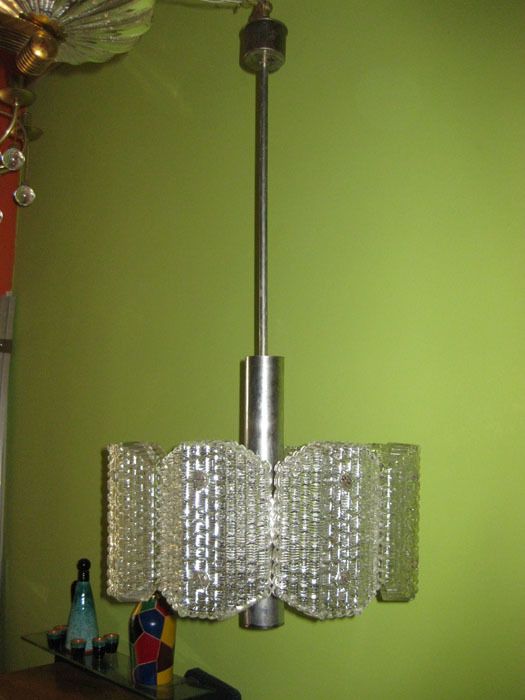 Italian Glass Steel Chandelier 1970  photo furniture
