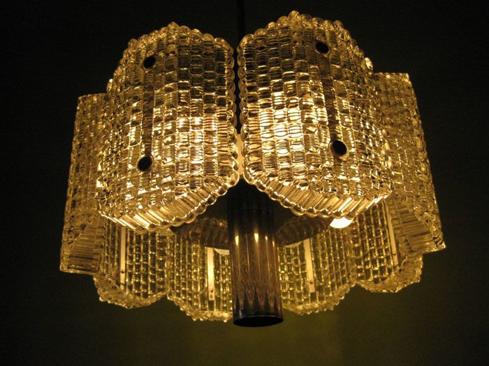 Italian Glass Steel Chandelier 1970 