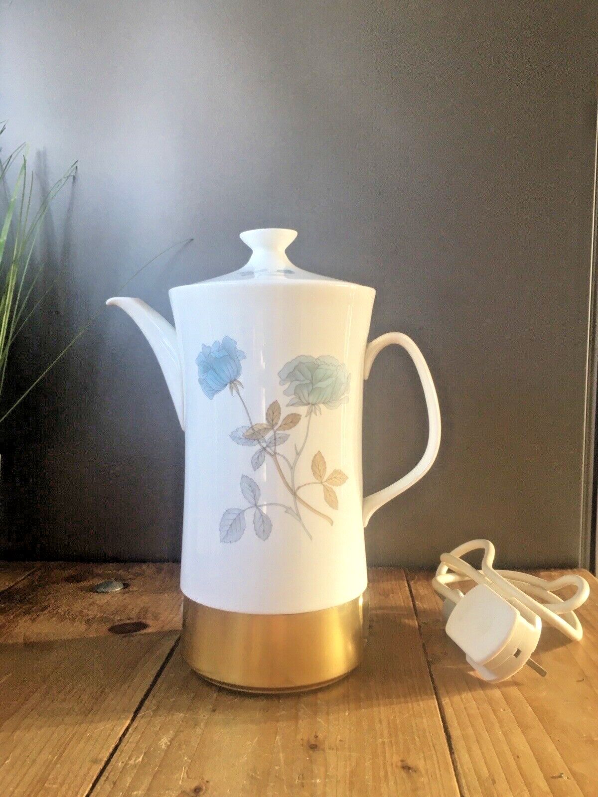 Vintage Wedgwood Ice Rose Bone China Automatic Electric Coffee Pot Percolator