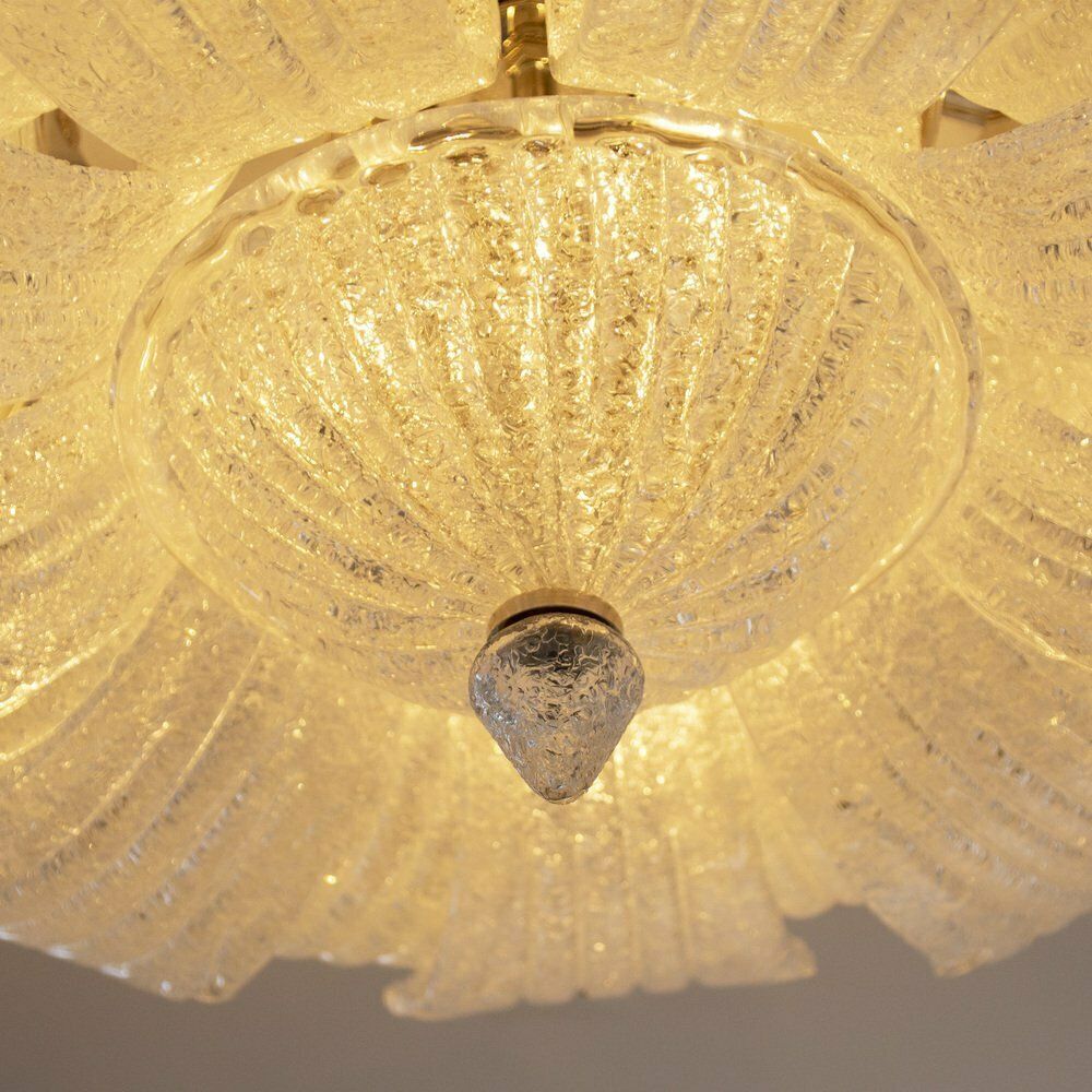 photo for sale Vintage Handmade Transparent Murano Glass Ceiling Chandelier With Grit, Italy, 1980s