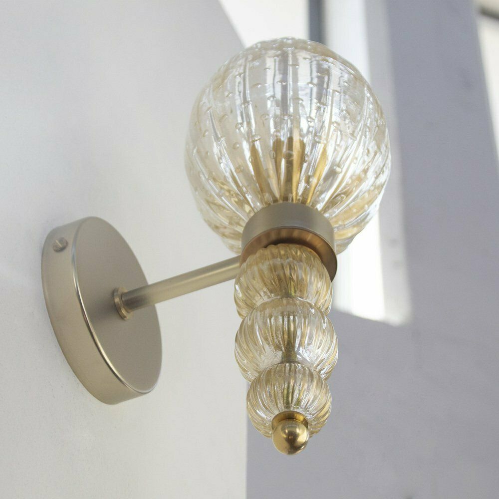 Wall Lamps In Crystal Colored Murano Glass And Golden Decorations, Blown Glass And Artistic Decorations, 1990s, Set Of 2 photo vinterior