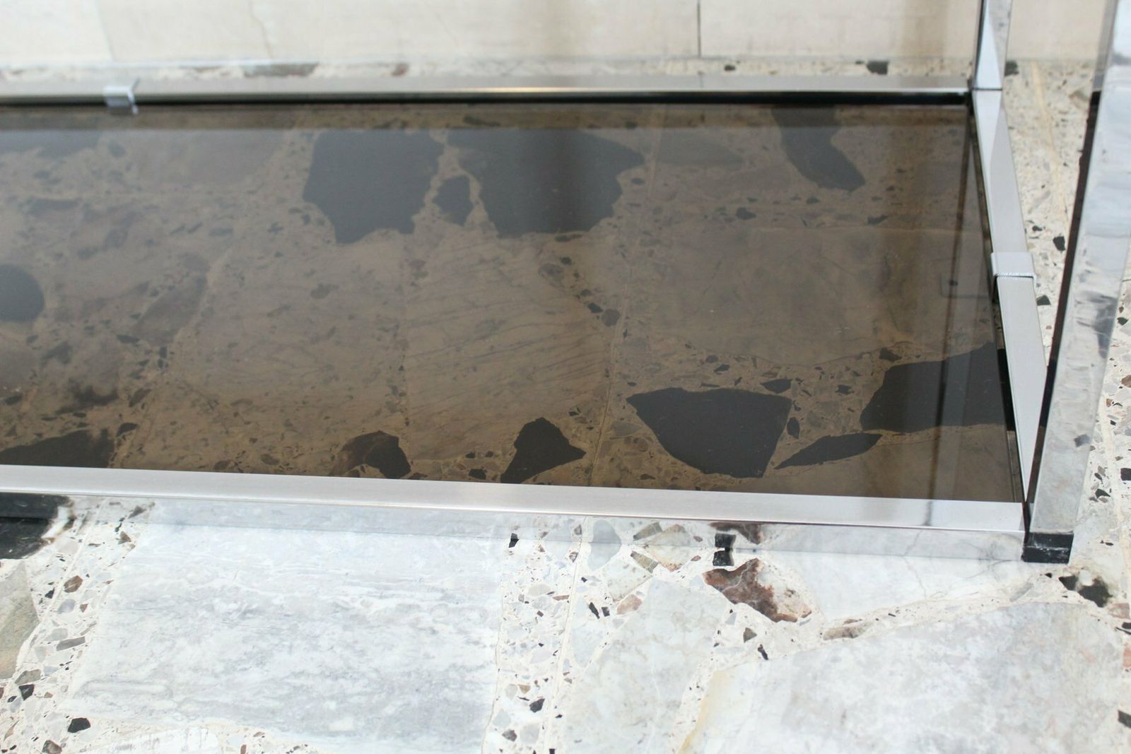 Console In Chromed Metal And Smoked Glass, Italy, 1970s photo vintage