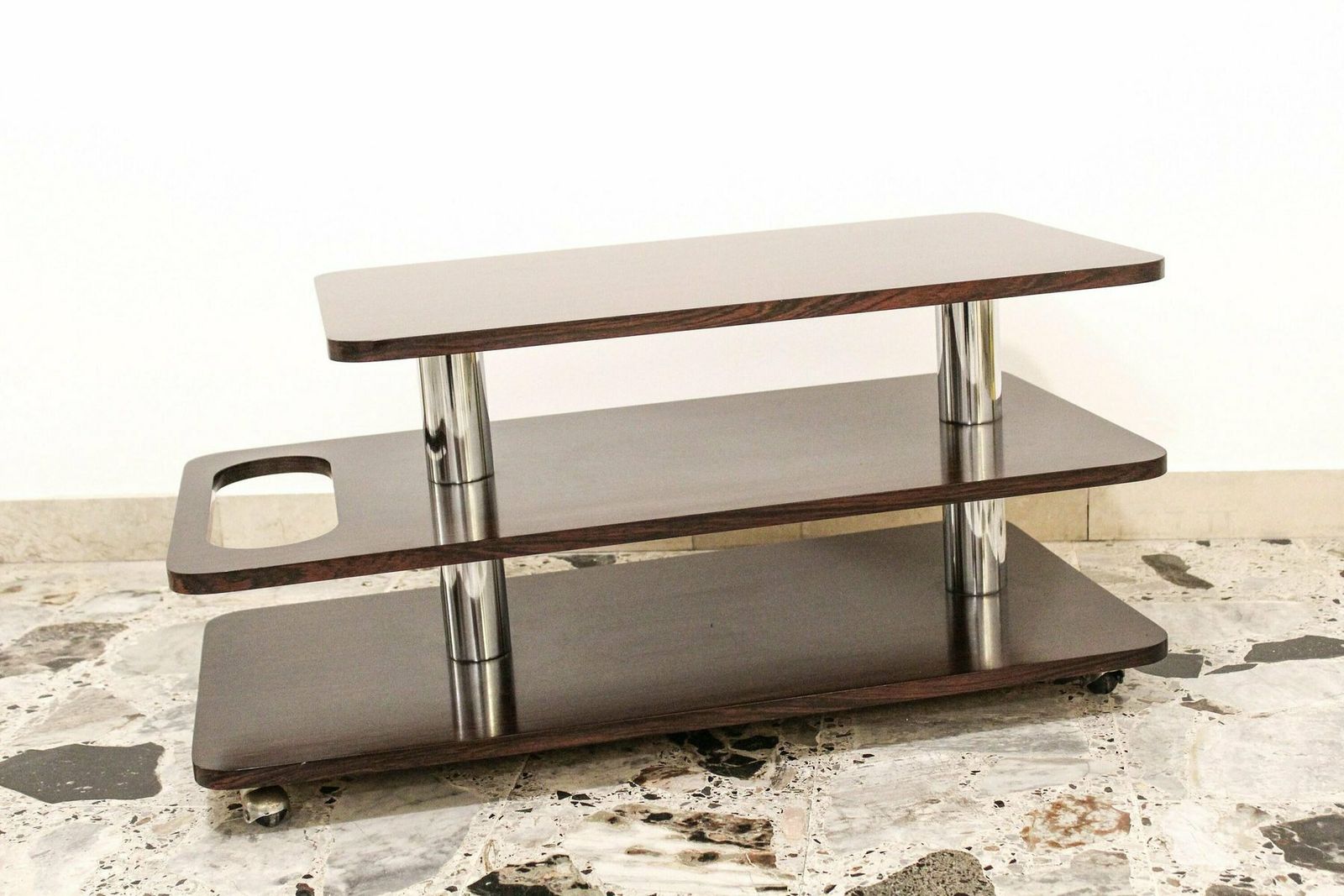 Coffee Table In Rosewood And Chromed Metal, Italy, 1970s