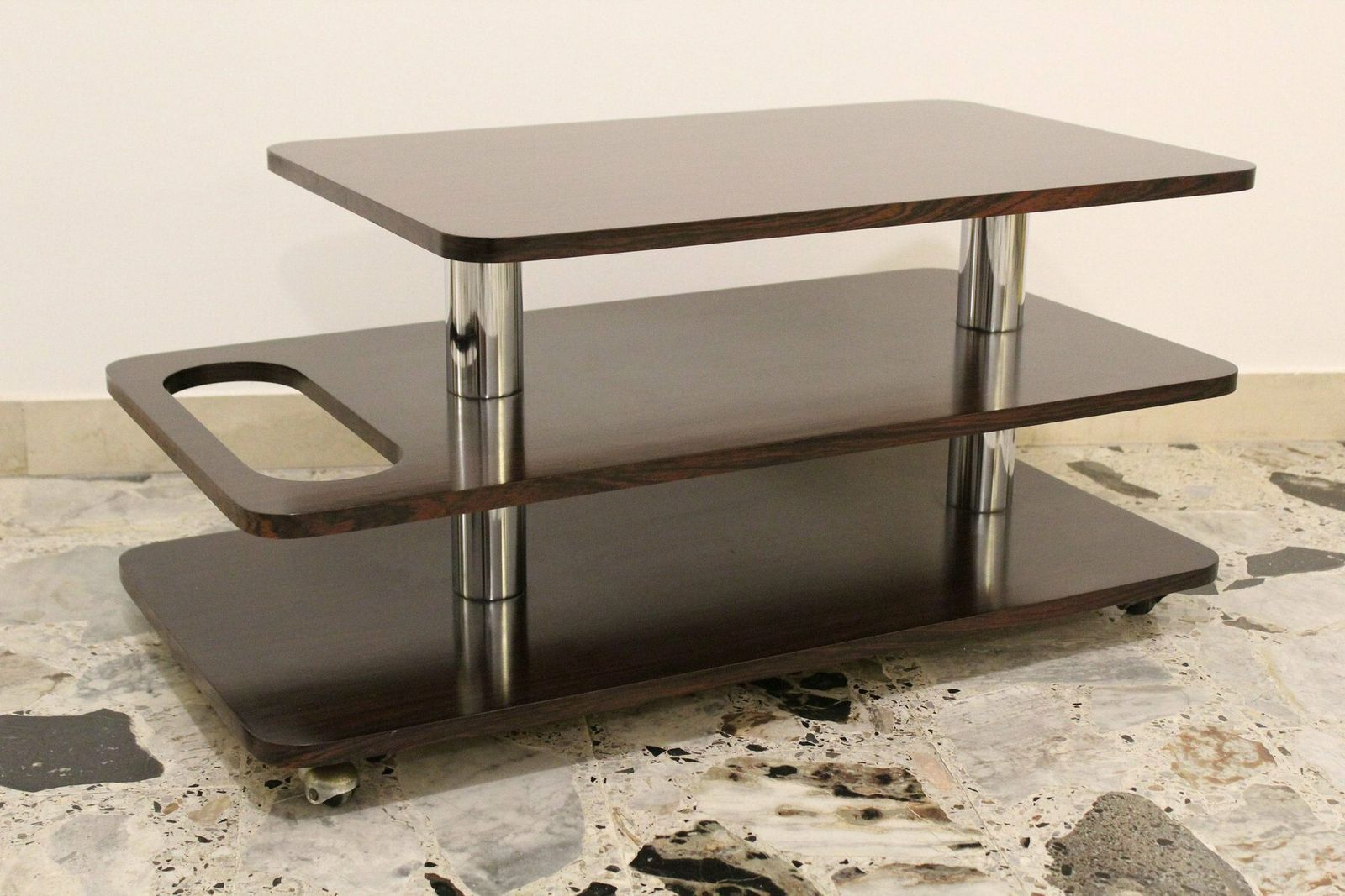 Coffee Table In Rosewood And Chromed Metal, Italy, 1970s photo for sale