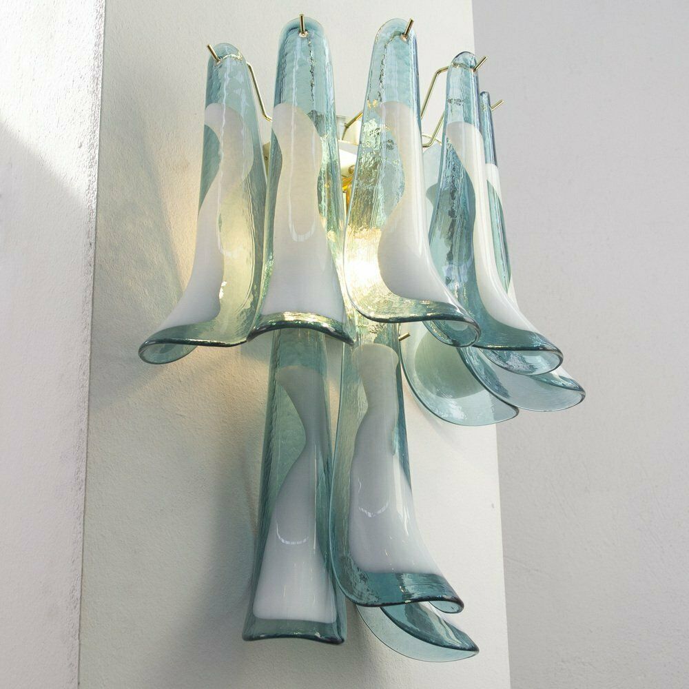 Petal Wall Lamp In Blue Murano Glass With White Decoration, Italy, 1990s photo Lighting