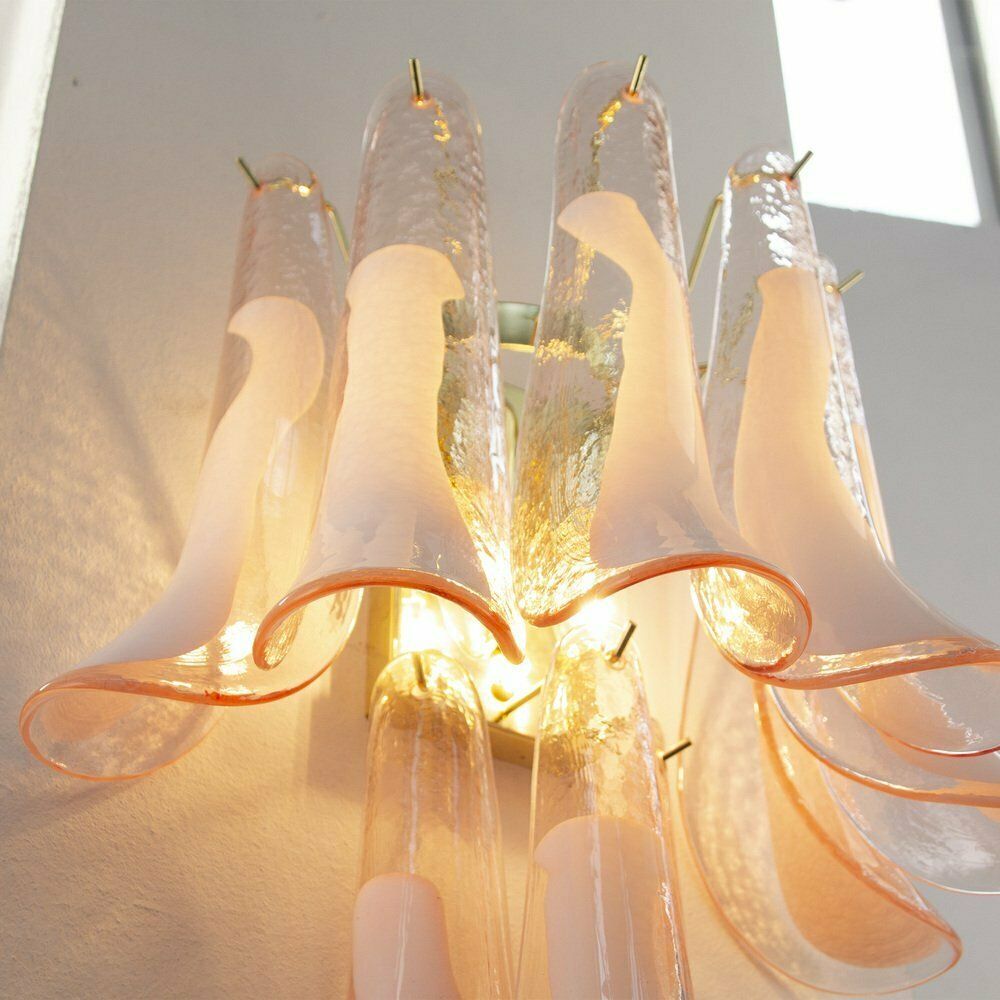 Petal Wall Lamp In Pink Murano Glass With White Decoration, Italy, 1990s photo vinterior