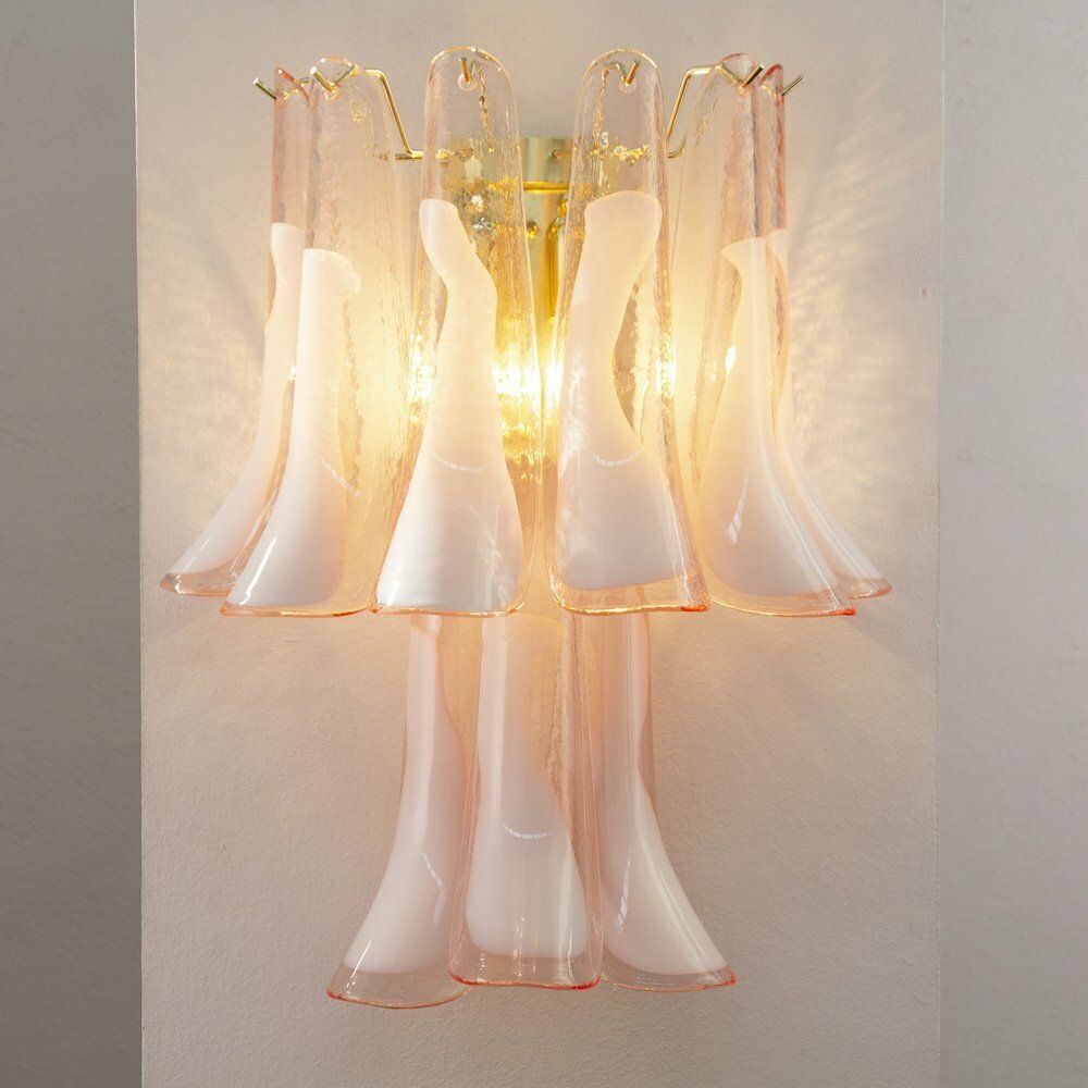 photo furniture Petal Wall Lamp In Pink Murano Glass With White Decoration, Italy, 1990s