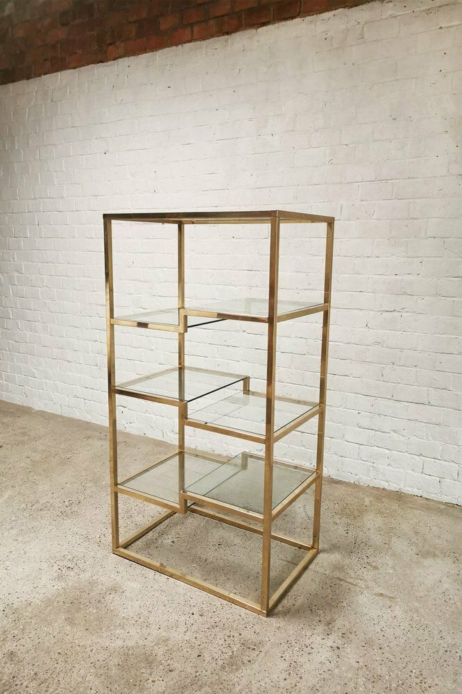 Vintage Geometric Gold Plated Shelving Unit Attributed To Belgo Chrom, 1970s photo 2874.0