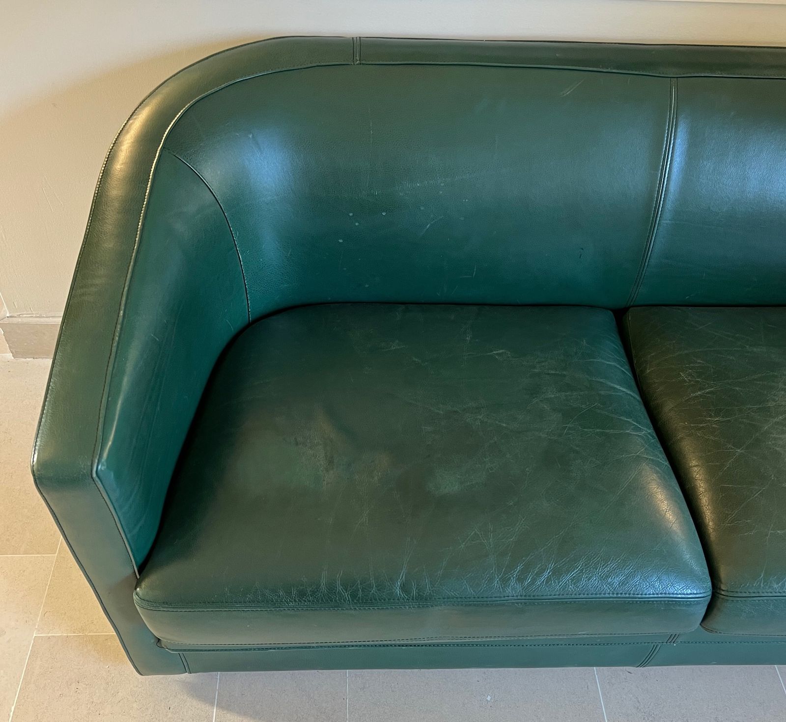 Three Set Green Leather Sofa Of Art Deco Style. Around 1980 photo Furniture