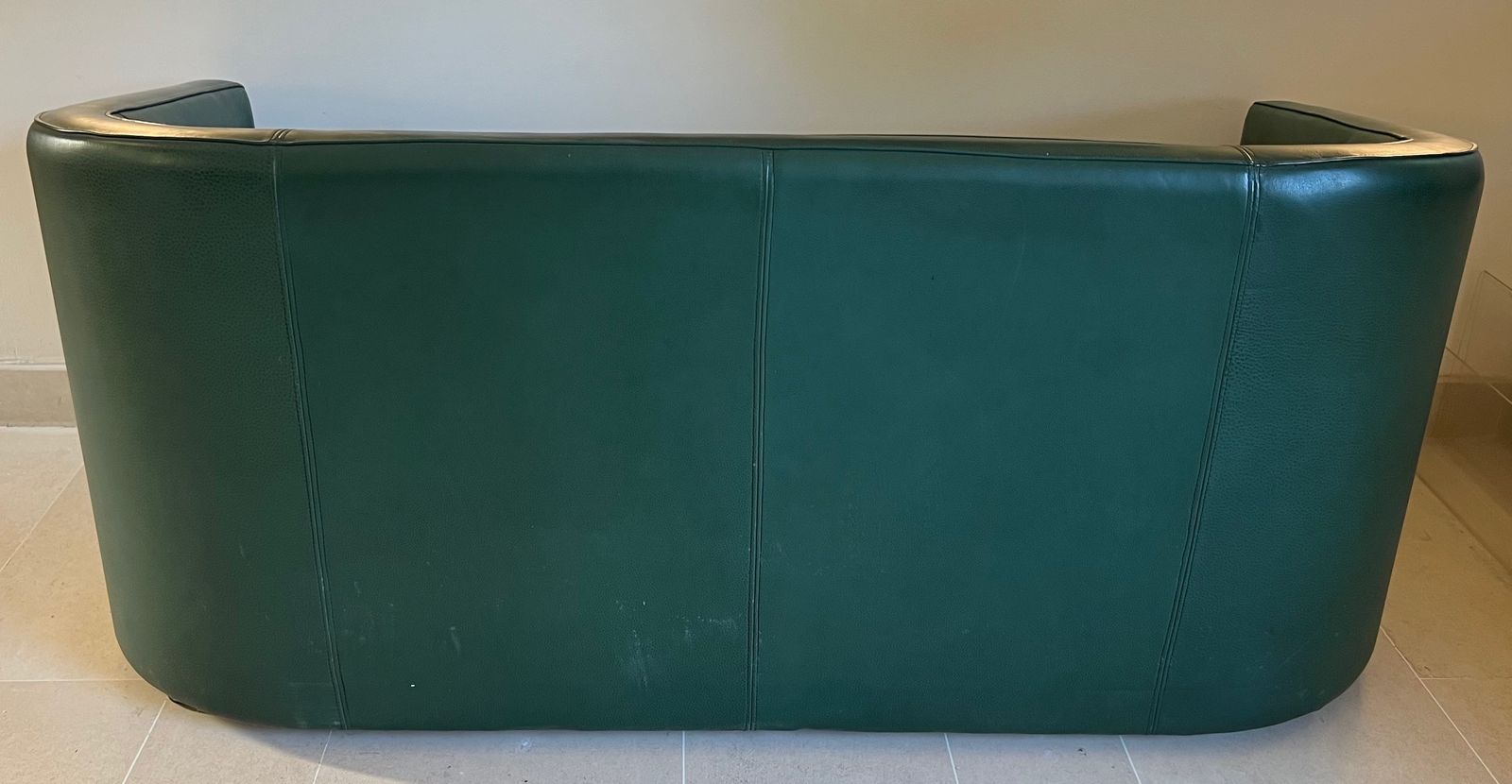 Furniture Three Set Green Leather Sofa Of Art Deco Style. Around 1980 photo