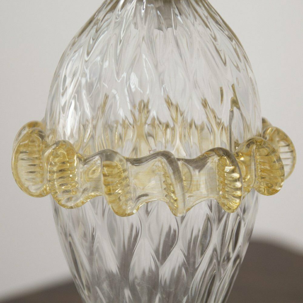 Murano Transparent Murano Glass Table Lamps With Golden Art Decorations, Italy, Set Of 2 photo vinterior