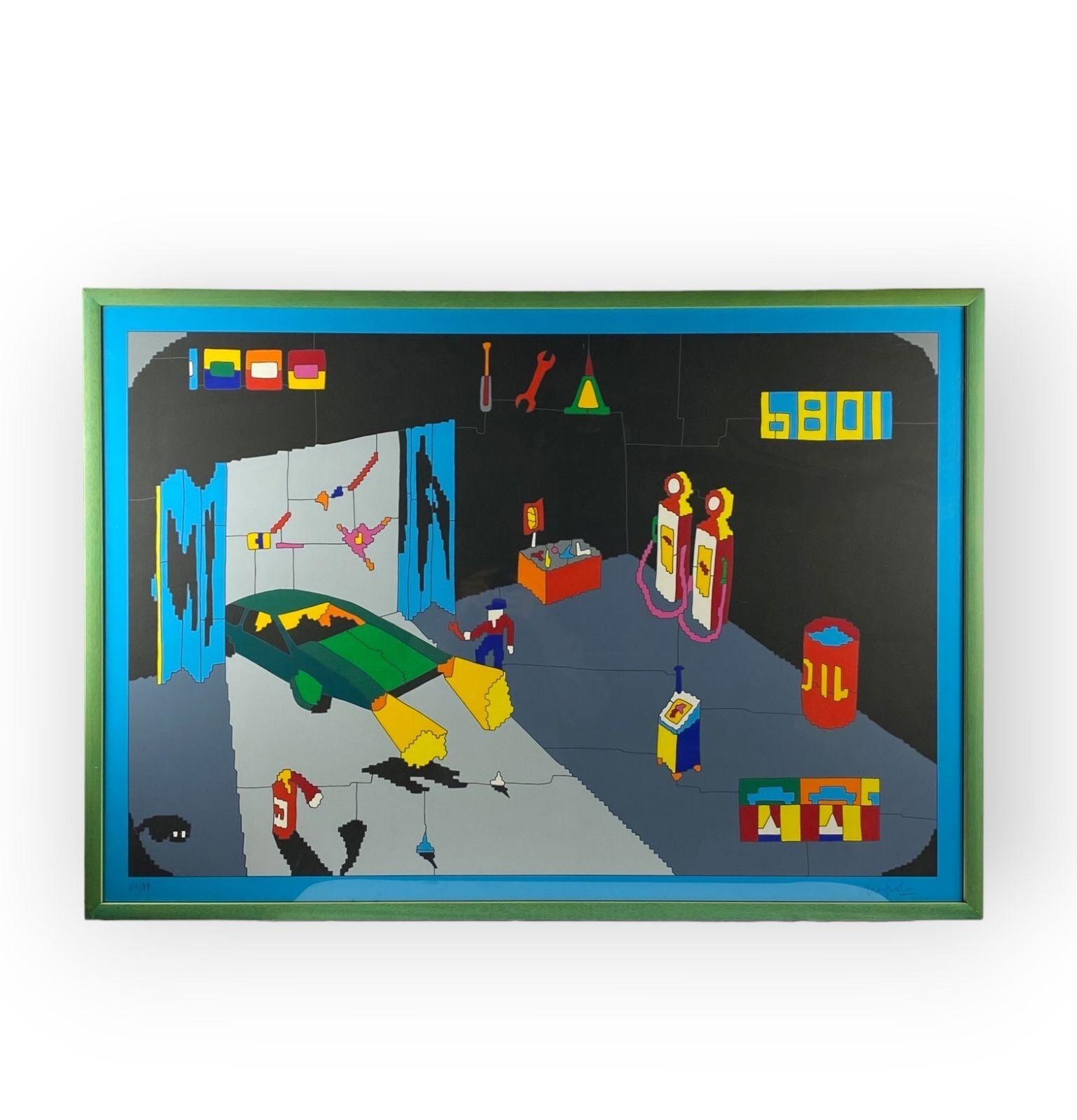 photo furniture Ugo Nespolo, Garage Serigraph, Signed 60/99, Italy 1980s