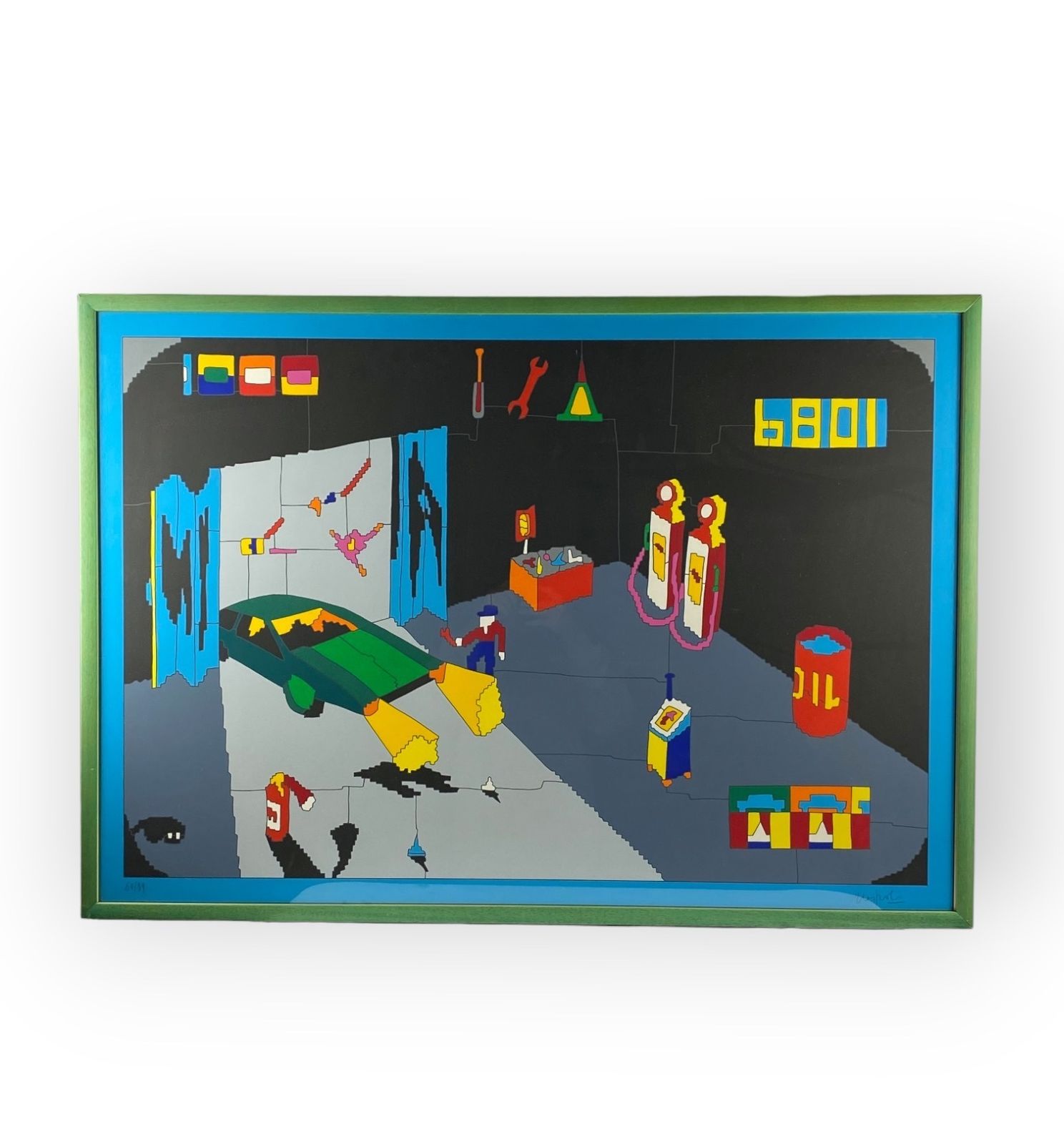 photo for sale Ugo Nespolo, Garage Serigraph, Signed 60/99, Italy 1980s