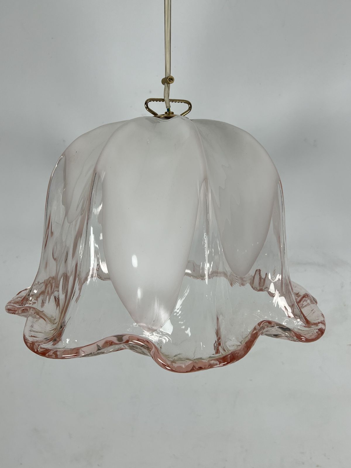 La Murrina Chandelier In Pink And White Murano Glass. Italy 1970s photo Lighting