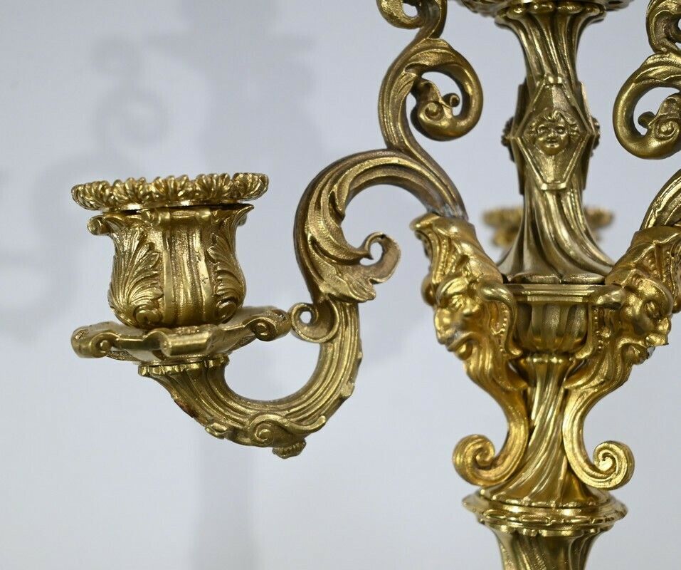 Pair Of Golden Bronze Candlabers, Restoration – Early 19th photo vintage
