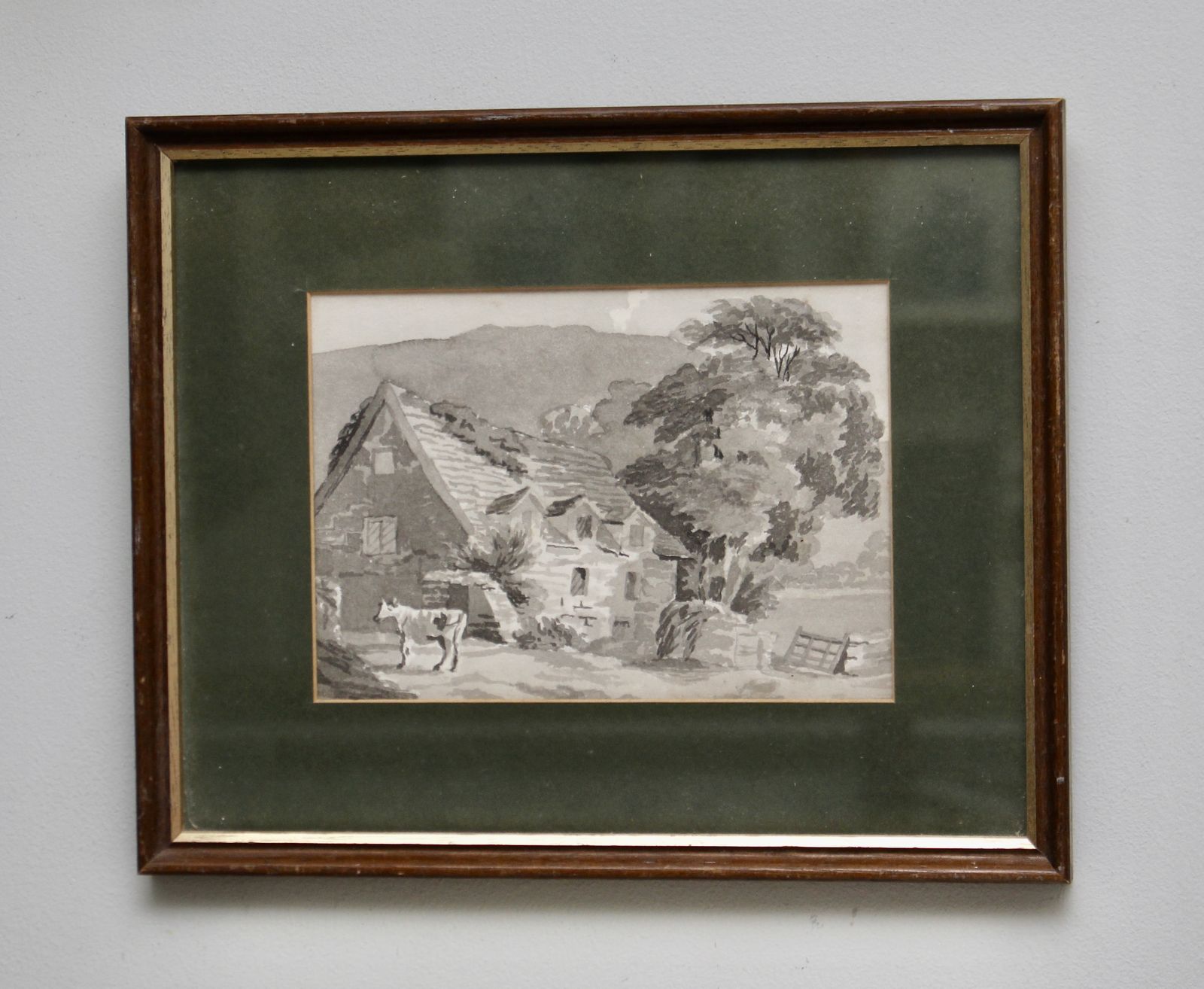 A Good Antique Watercolour In Sepia Tones, A Highland Croft photo furniture