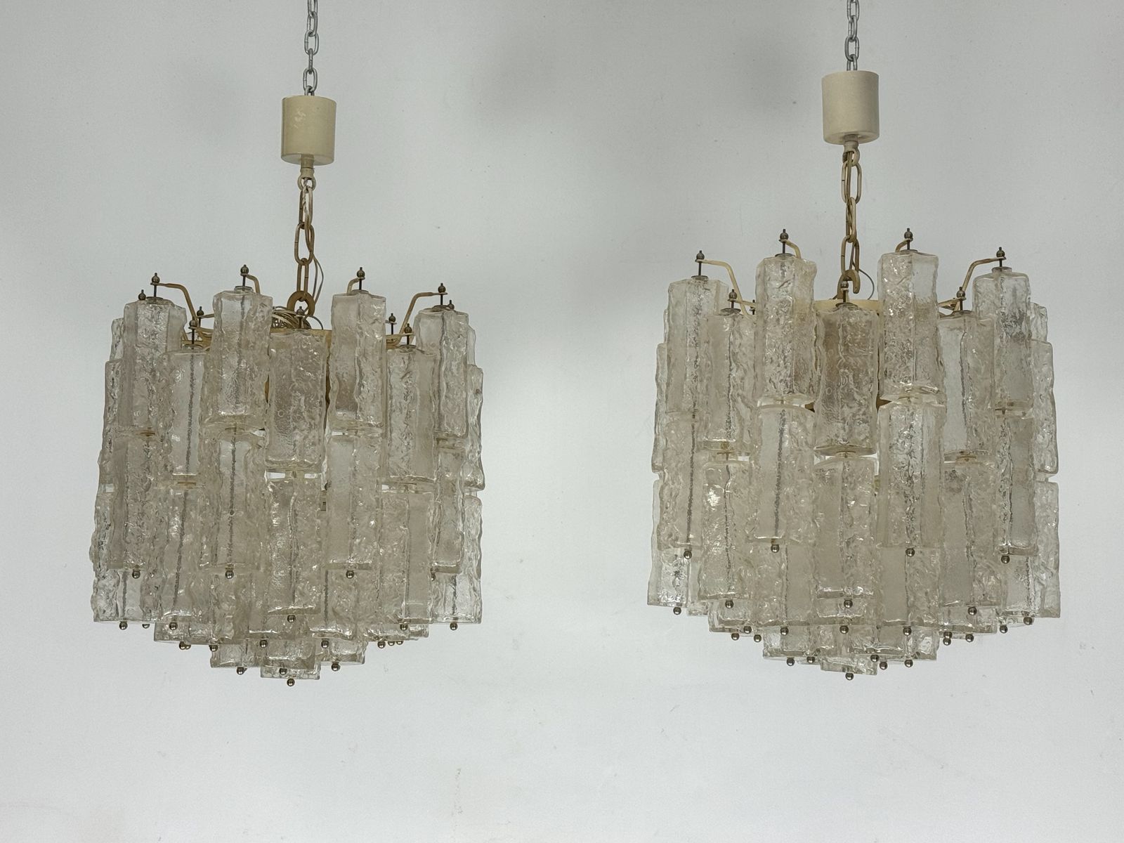Pair Of Murano Glass Elements Chandelier By Venini. Italy 1970s. photo for sale