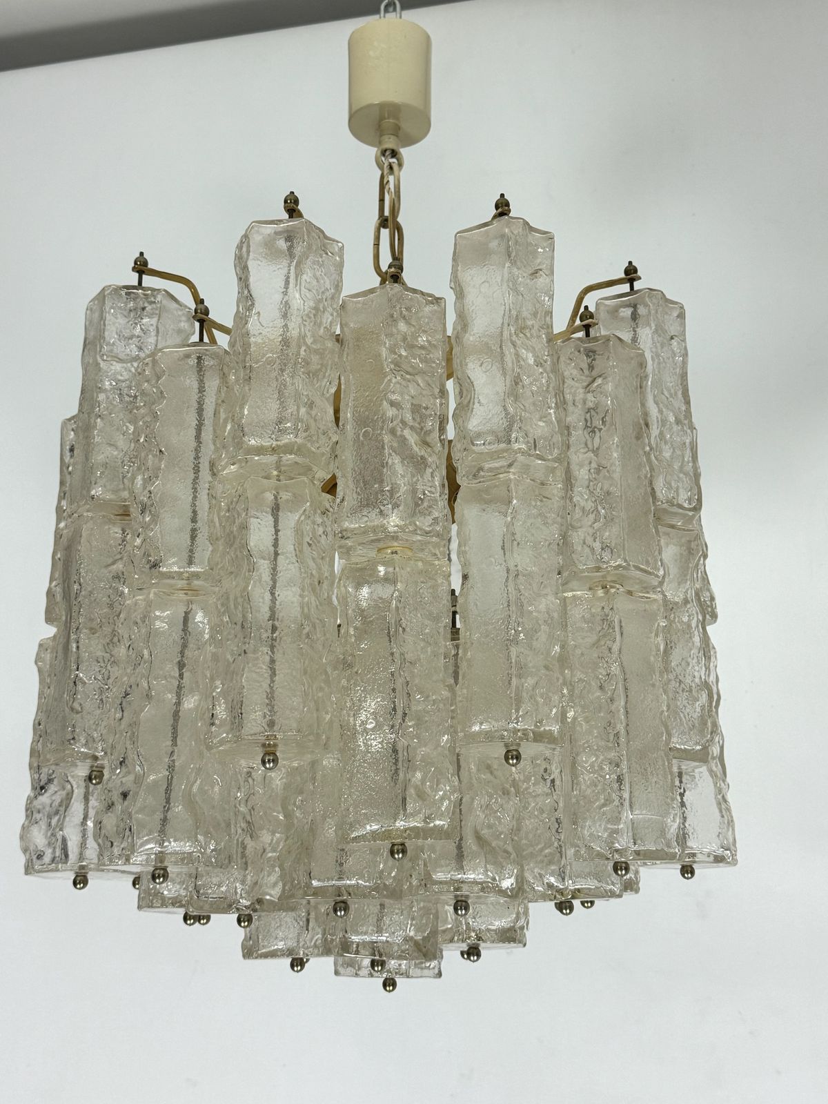 photo for sale Pair Of Murano Glass Elements Chandelier By Venini. Italy 1970s.