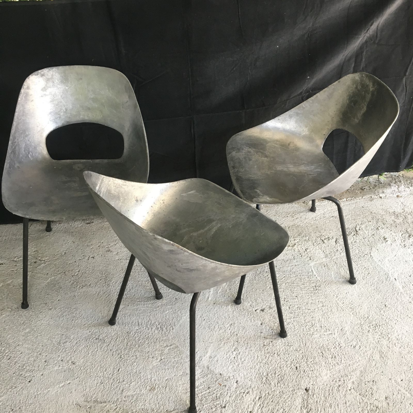 Set Of 3 Pierre Guariche “Tonneau” Cast Aluminum Chairs 1950’s photo buy