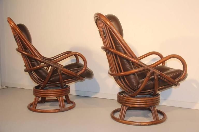 Bamboo And Leather Armchairs In 1960 Revolving photo 2160.0