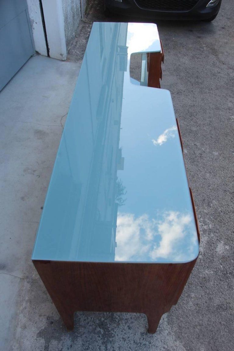Chest Of Drawers, 1950, Mahogany , Glass Top Gray Mid Century Modern Italian photo vinterior