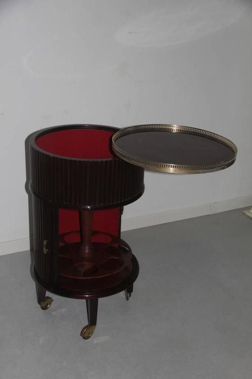 Bar Trolley Swivel Italian Design, 1960 Mahogany Woos Round Brass Midcentury Paolo Buffa photo Furniture
