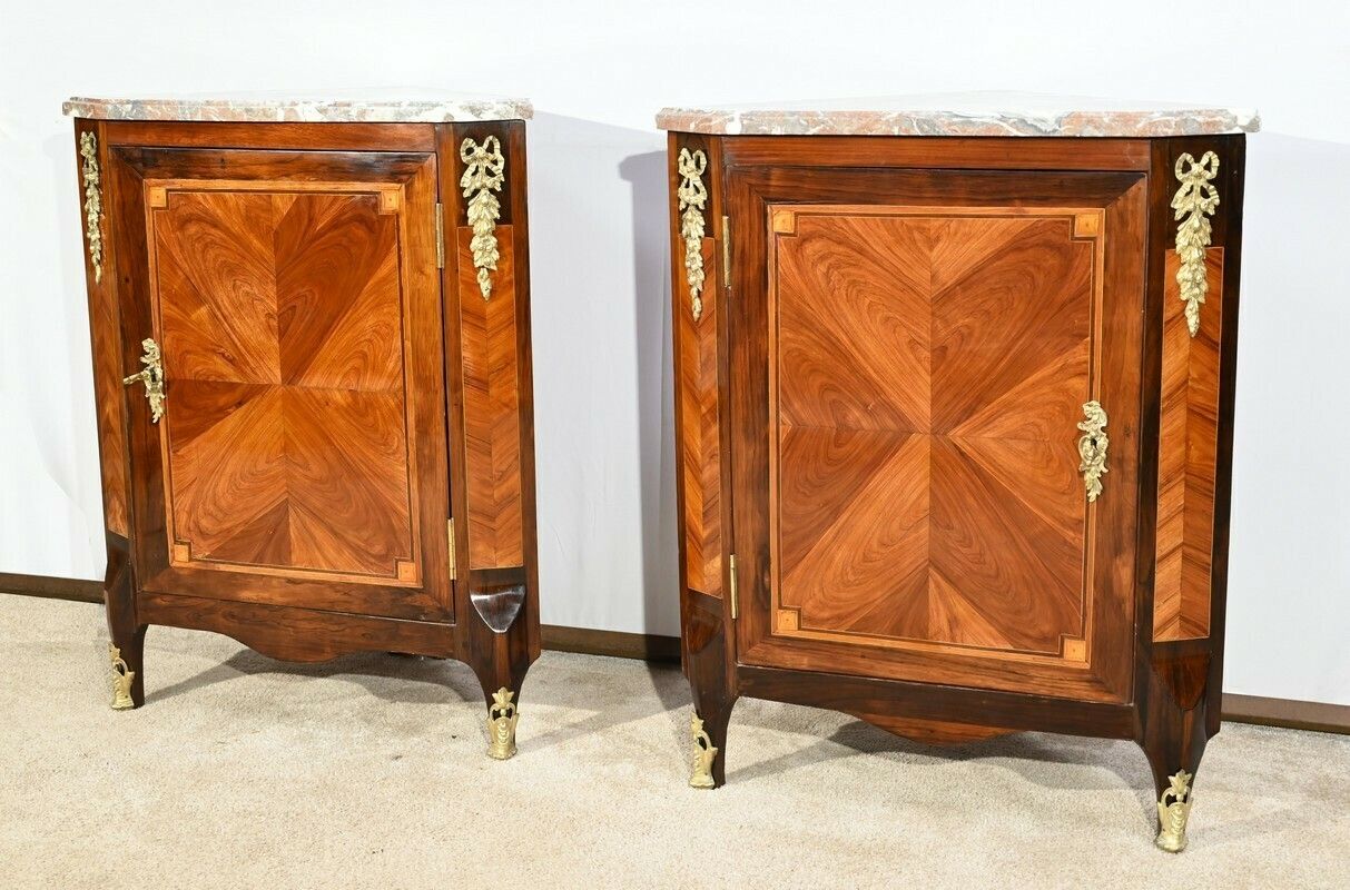 Pair Of Corner Cabinets In Precious Wood, Louis XV/Louis XVI Transition Period – 2nd Part 18th Century photo for sale