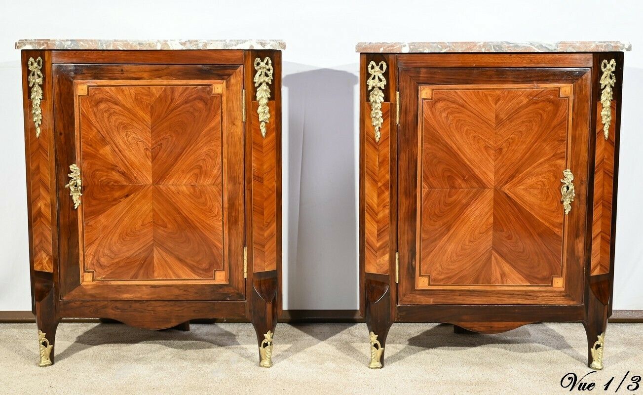 photo for sale Pair Of Corner Cabinets In Precious Wood, Louis XV/Louis XVI Transition Period – 2nd Part 18th Century