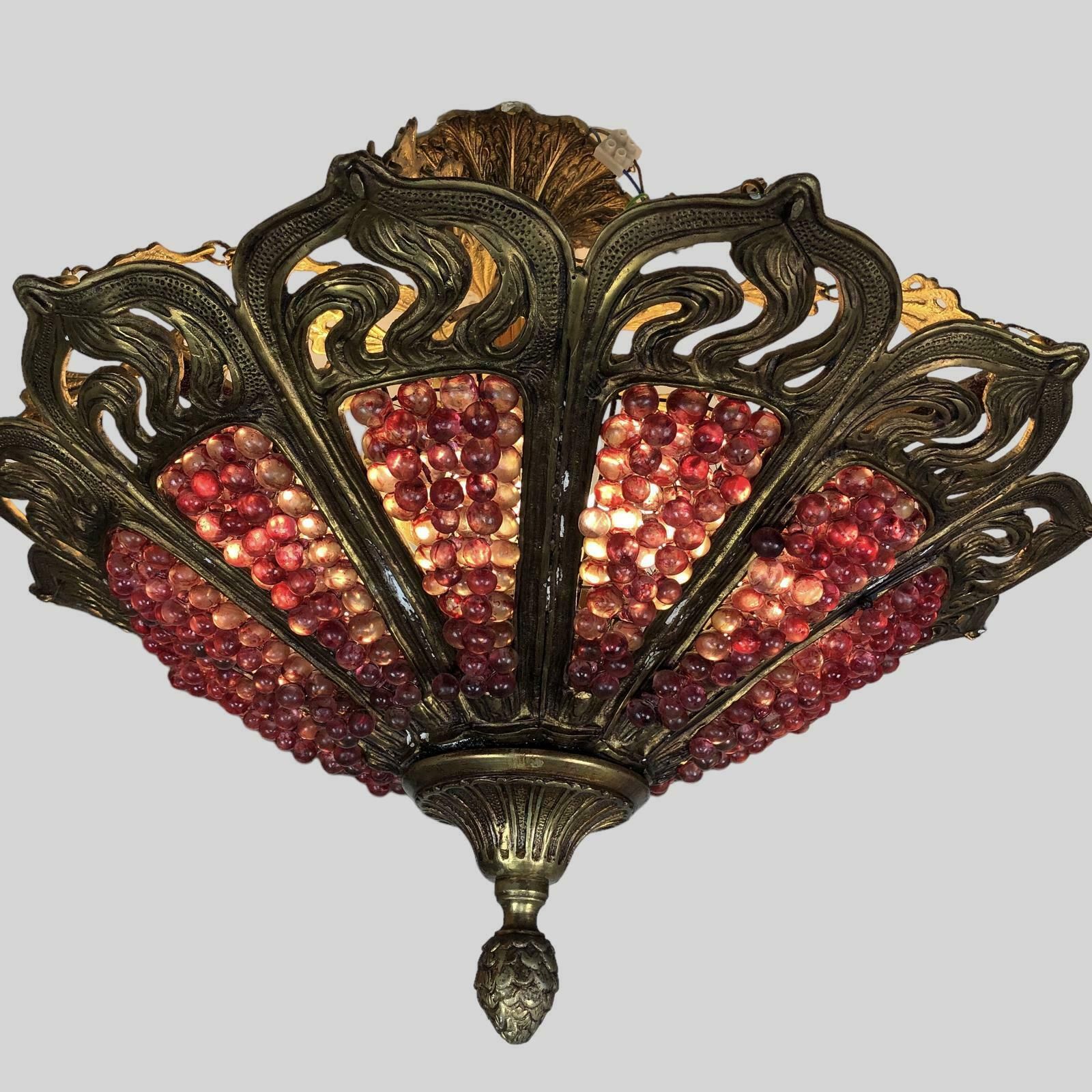 Murano Bohemian Gilt Bronze Cranberry Huge Chandelier photo 1795.0