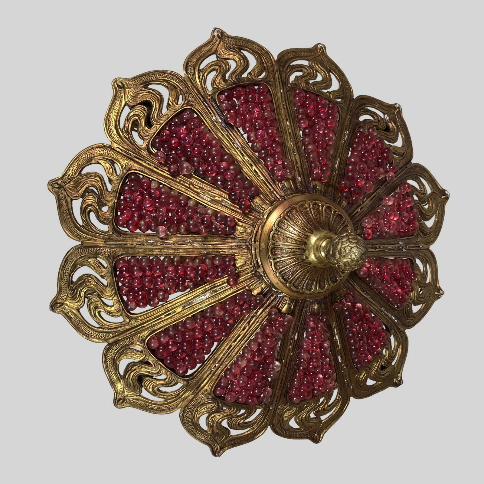 Murano Bohemian Gilt Bronze Cranberry Huge Chandelier photo buy