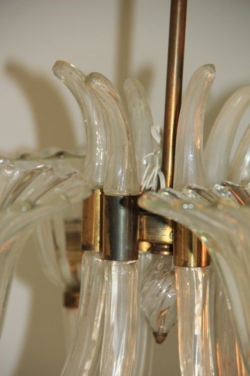 Barovier Brass And Glass Large Chandelier Italian Design 1950 photo Lighting