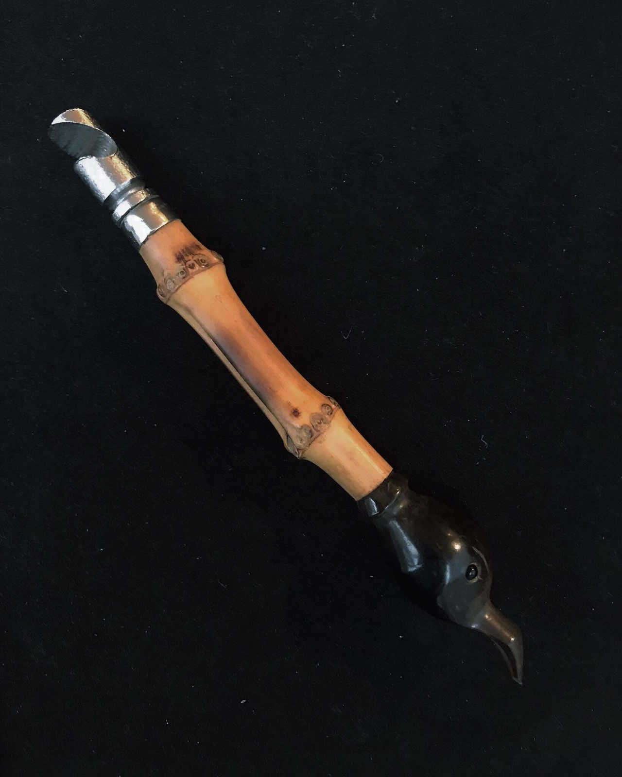 Bottle Opener Antique With Horn Duck Head Mid Century With Bamboo Handle, 1930s Tiki Bar Decor Gift For Him Man Cave Gift Boho Gift