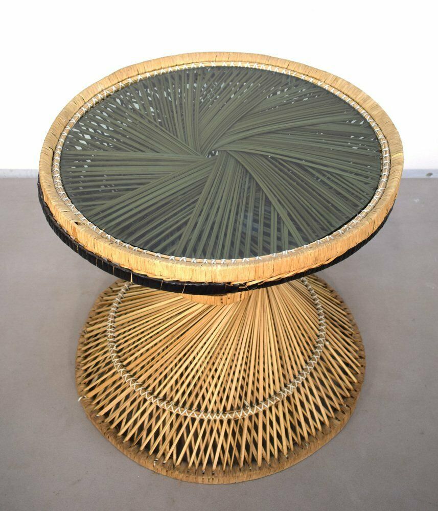 Straw And Smoked Glass Coffee Table, Italy, 1970s photo vinterior