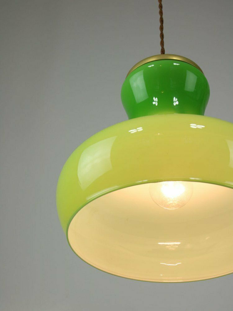 Large Mid Century Italian Brass And Glass Pendant Lamp photo Lighting